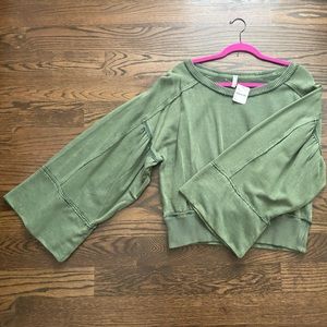 NWT Free People wide sleeve olive French terry sweatshirt